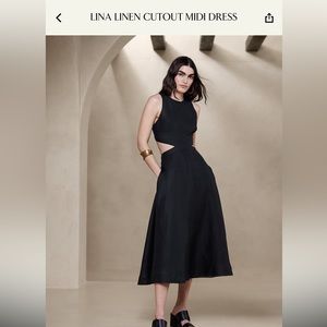 Lina linen midi cut out dress - black 0 petite  - banana republic